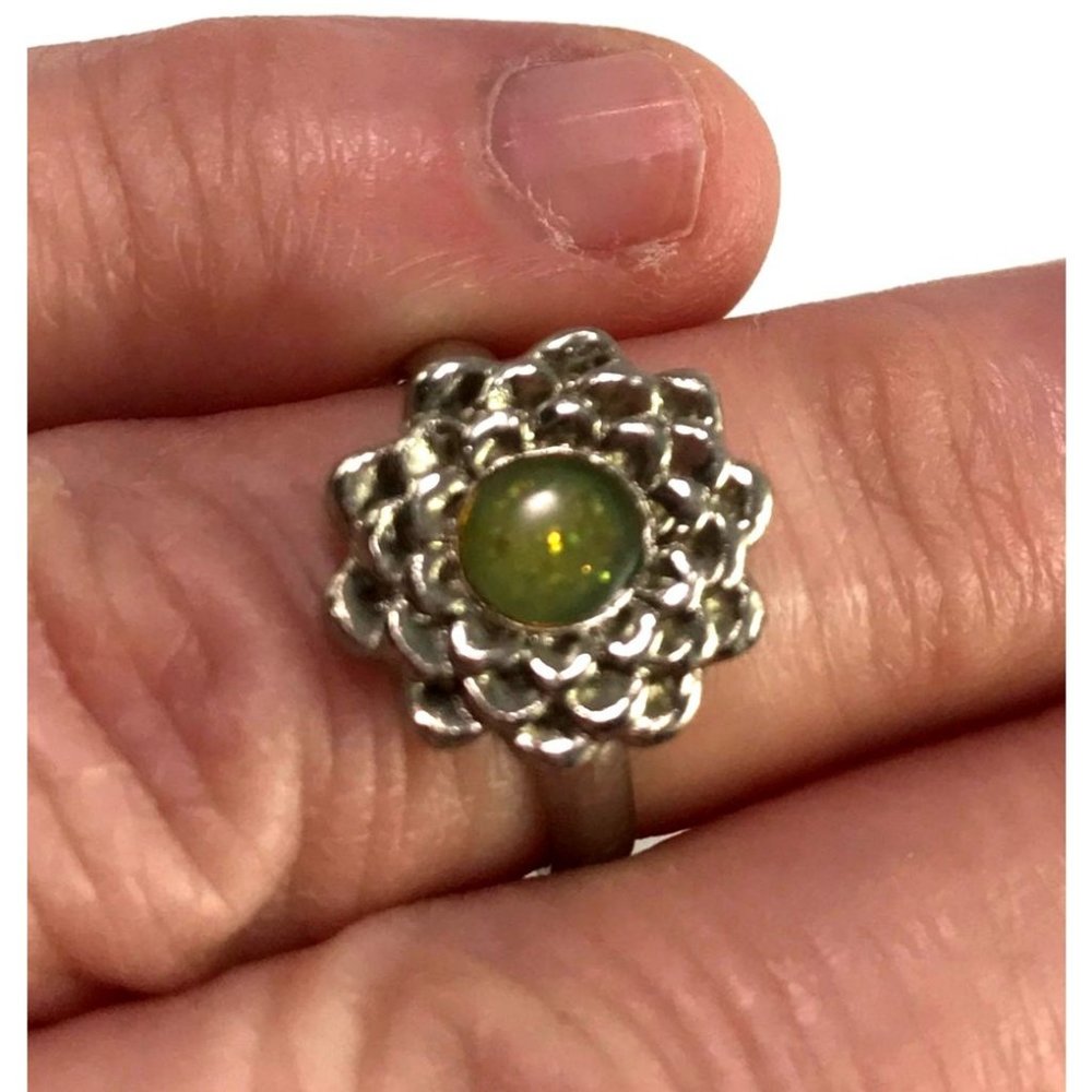 Stackable Silver Tone Glow-in the Dark Chrysanthemum Ring Adjustable Size